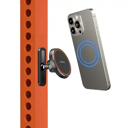 Front. Stylel Star - Magnetic Phone Holder For Gym Alloy Base & Ball Joint Attach To Metal Surfaces Dual Mount Magsafe 12-17 Series - Default.