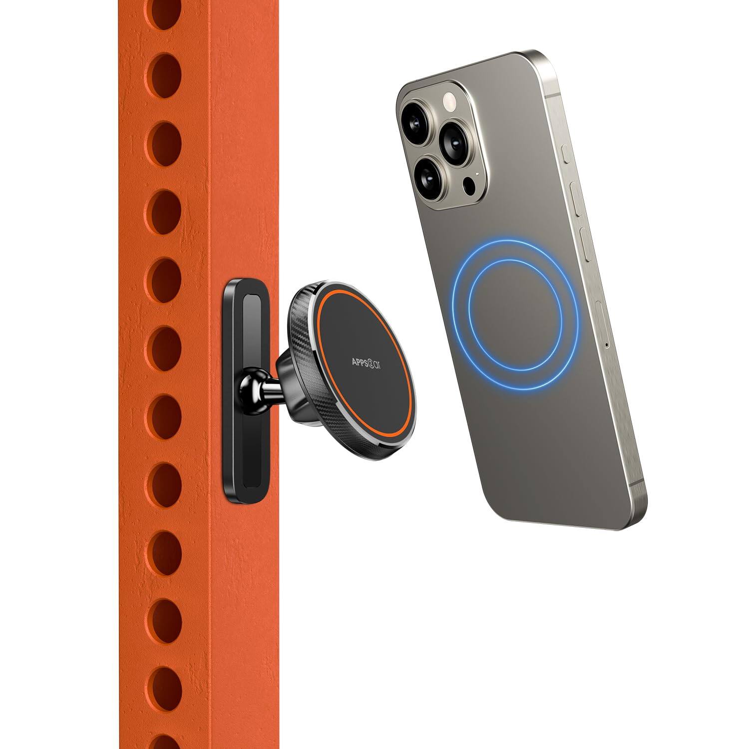 Front. Stylel Star - Magnetic Phone Holder For Gym Alloy Base & Ball Joint Attach To Metal Surfaces Dual Mount Magsafe 12-17 Series - Default.