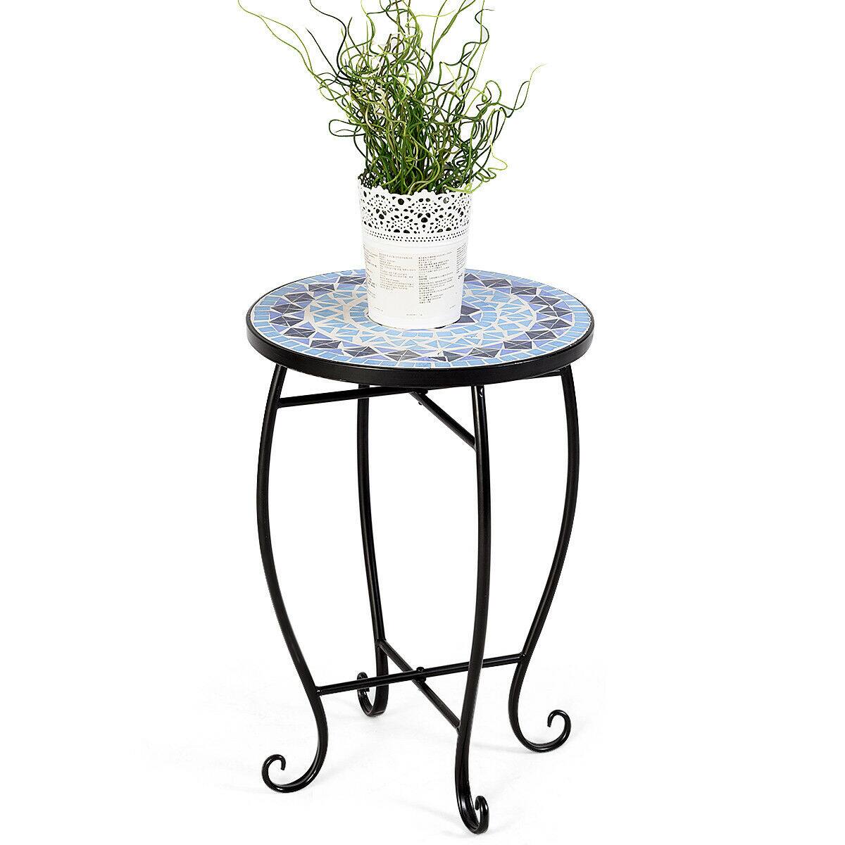 Alt View 5. Costway - Outdoor Indoor Accent Table,Mosaic Patio Table, Plant Stand Cobalt Blue Color Scheme Garden Steel - multicolor.
