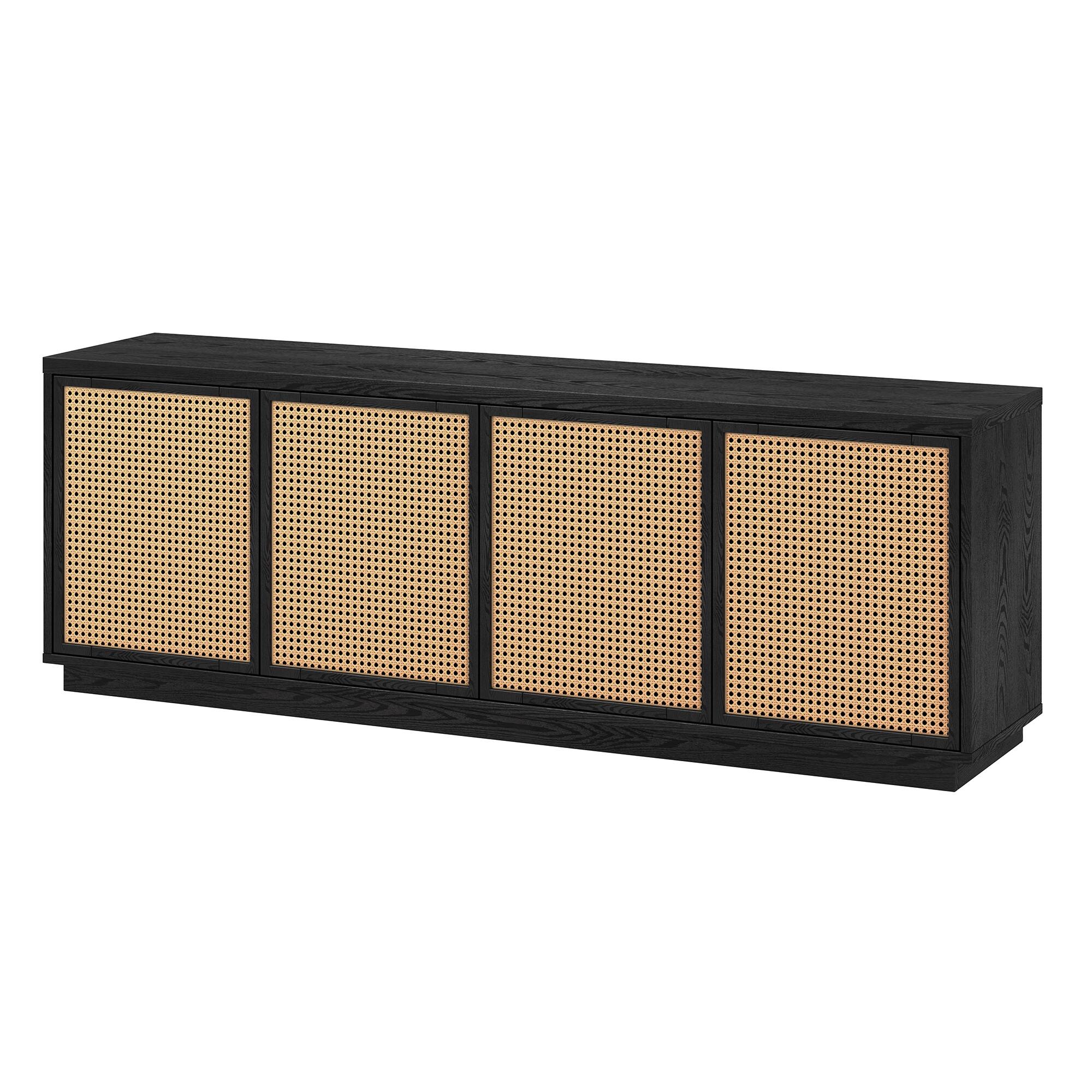 Left. Hudson&Canal - Pryce Rectangular TV Stand for TV's up to 78" in Black Grain/Natural Rattan - Black Grain/Natural Rattan.