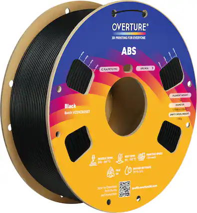 OVERTURE
3D PRINTING FOR EVERYONE
ABS
Black
Batch VC01CB0587
FILAMENT WEIGHT
1kg
DIAMETER
1.75mm ± 0.02mm
EMPTY SPOOL WEIGHT
-142g
NOZZLE TEMP.
245 - 285°C
BED TEMP.
80 - 100°C
PRINTING SPEED
<70 mm/s
FAN
On
DRYING SETTINGS
70°C/6h
Scan to Download Print Profile and Instruction
profile.overture3d.com