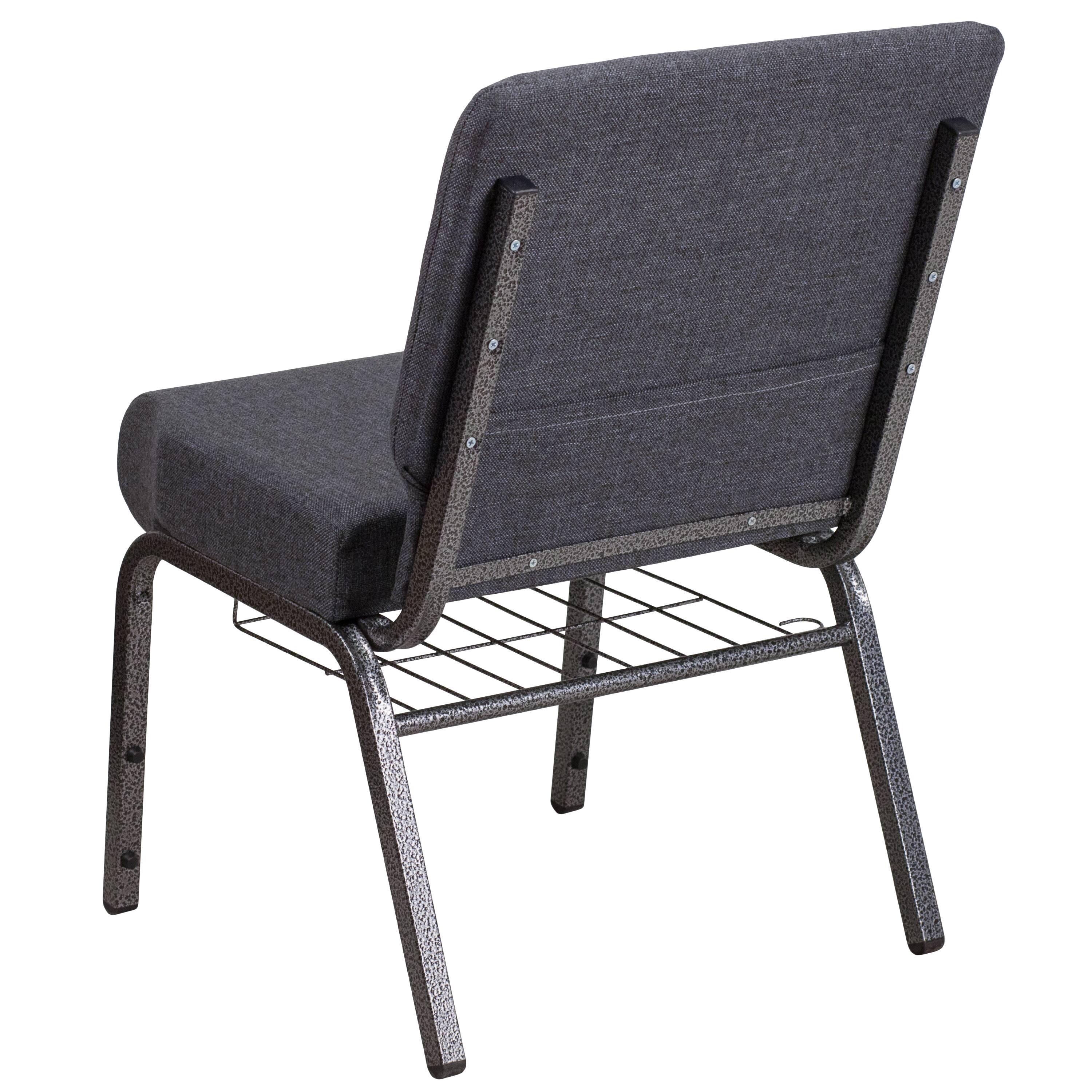 Alt View 3. Emma + Oliver - 4 Pack 21''W Church Chair with Book Rack - Dark Gray Fabric/Silver Vein Frame.