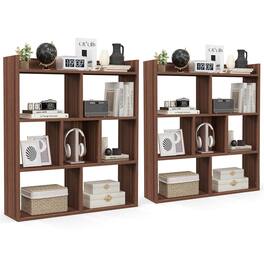 Costway - 2 PCS 7-cube Bookcase Open Storage Shelf with Anti-tipping Kits for Living Room - Walnut