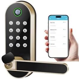 Luckbyte - Fingerprint Smart Door Lock Keypad Bluetooth Keyless Entry for Airbnb Rental - Gold