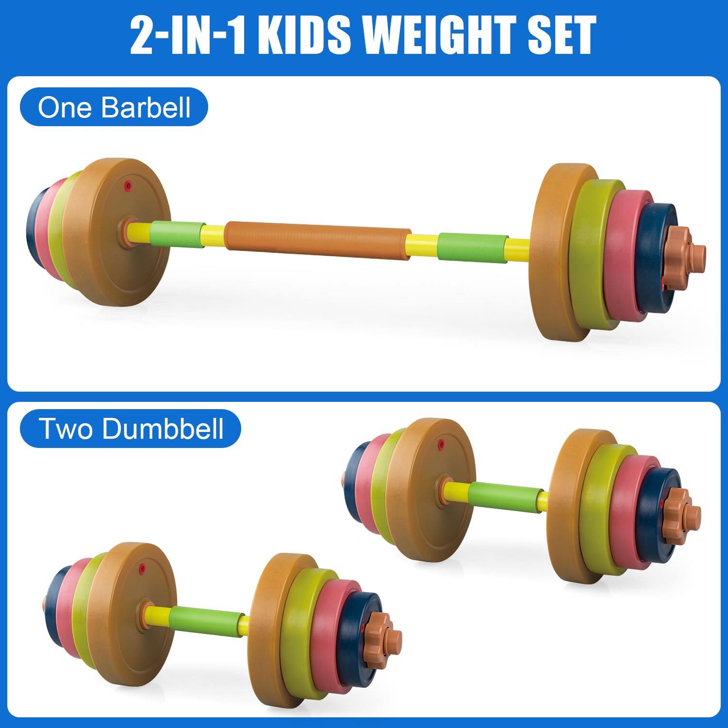 2-IN-1 KIDS WEIGHT SET

One Barbell

Two Dumbbell