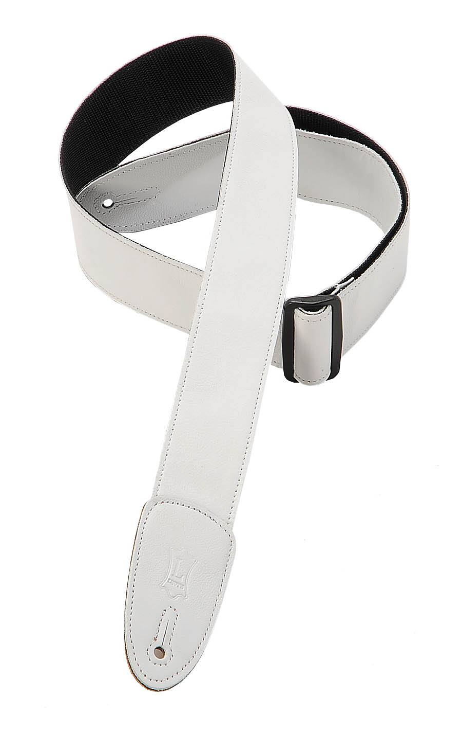 Front. Levy's Leathers - Garment Leather Guitar Strap, Classics Series - 2 inch. Wide - White.