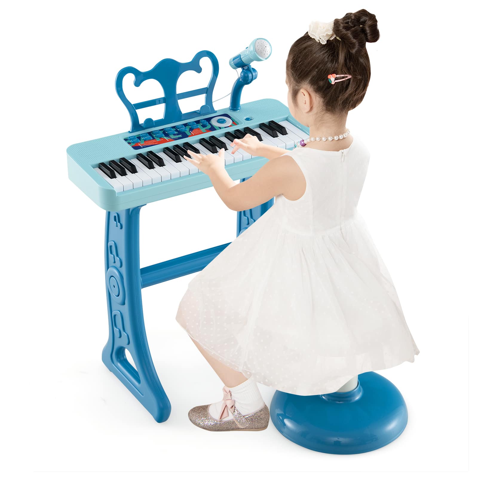 Front. Costway - 37-Key Kids Piano Keyboard Toy Musical Electronic Instrument with Stool - Blue.
