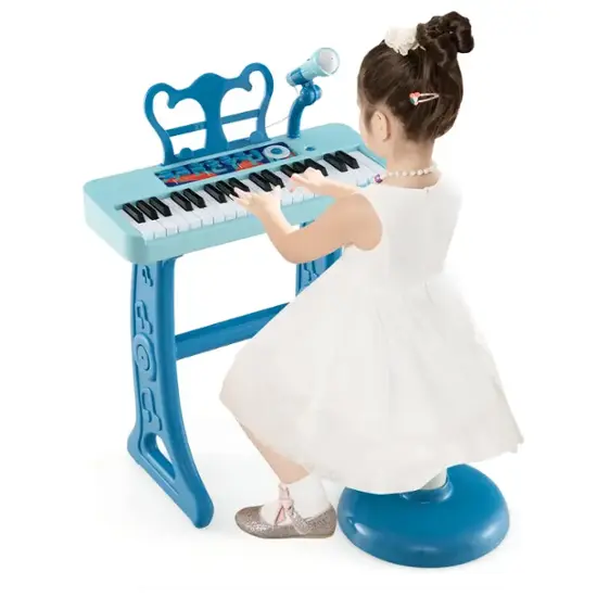 Costway 37 Key Kids Piano Keyboard Toy Musical Electronic Instrument with Stool Blue COST01313 Best Buy