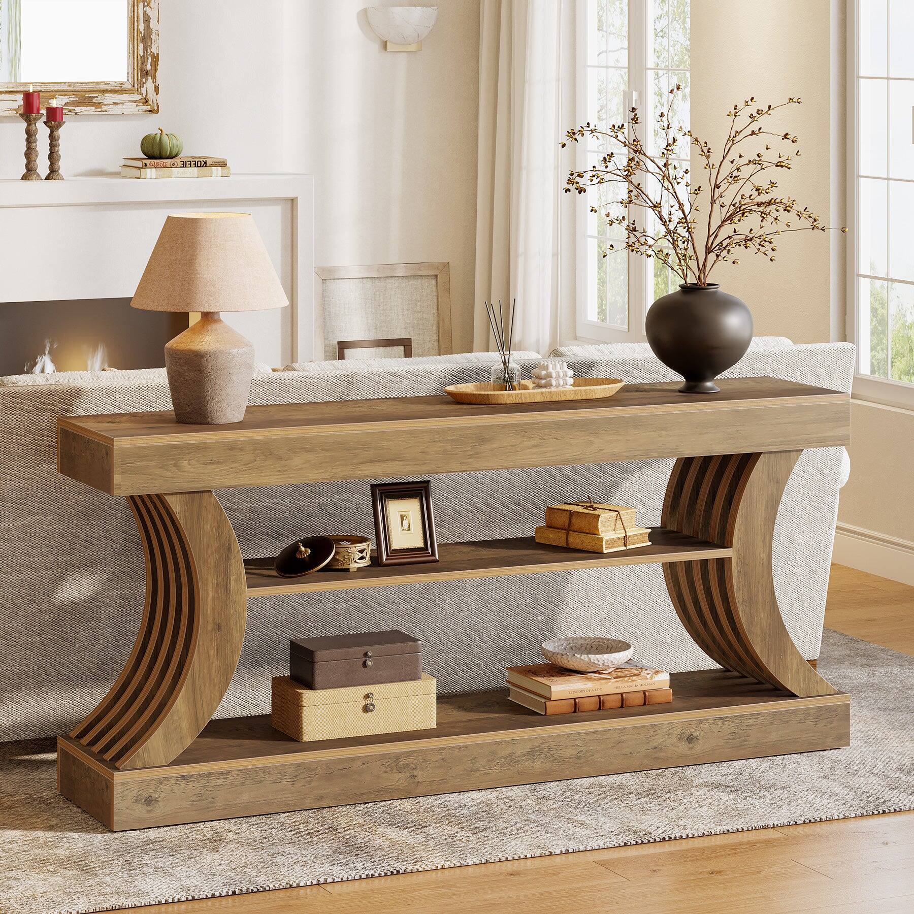 Alt View 1. Tribesigns - Console Table with Engineered Wood Construction and Wood Grain Finish for Entryway and Hallway - Brown.