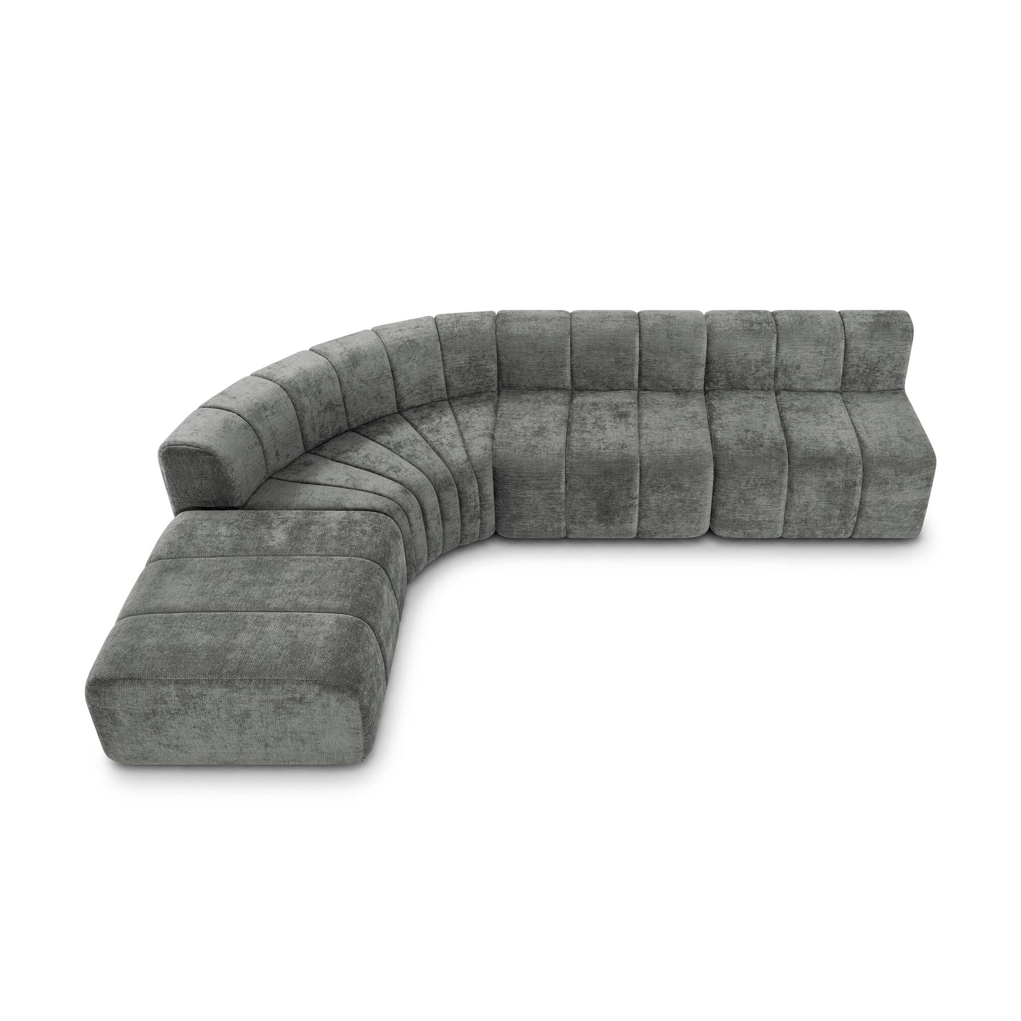 Alt View 1. Whisen - Modern Semi-Curved Sectional Chenille Floor Sofa with Movable Ottoman for Living Room - Dark Gray.