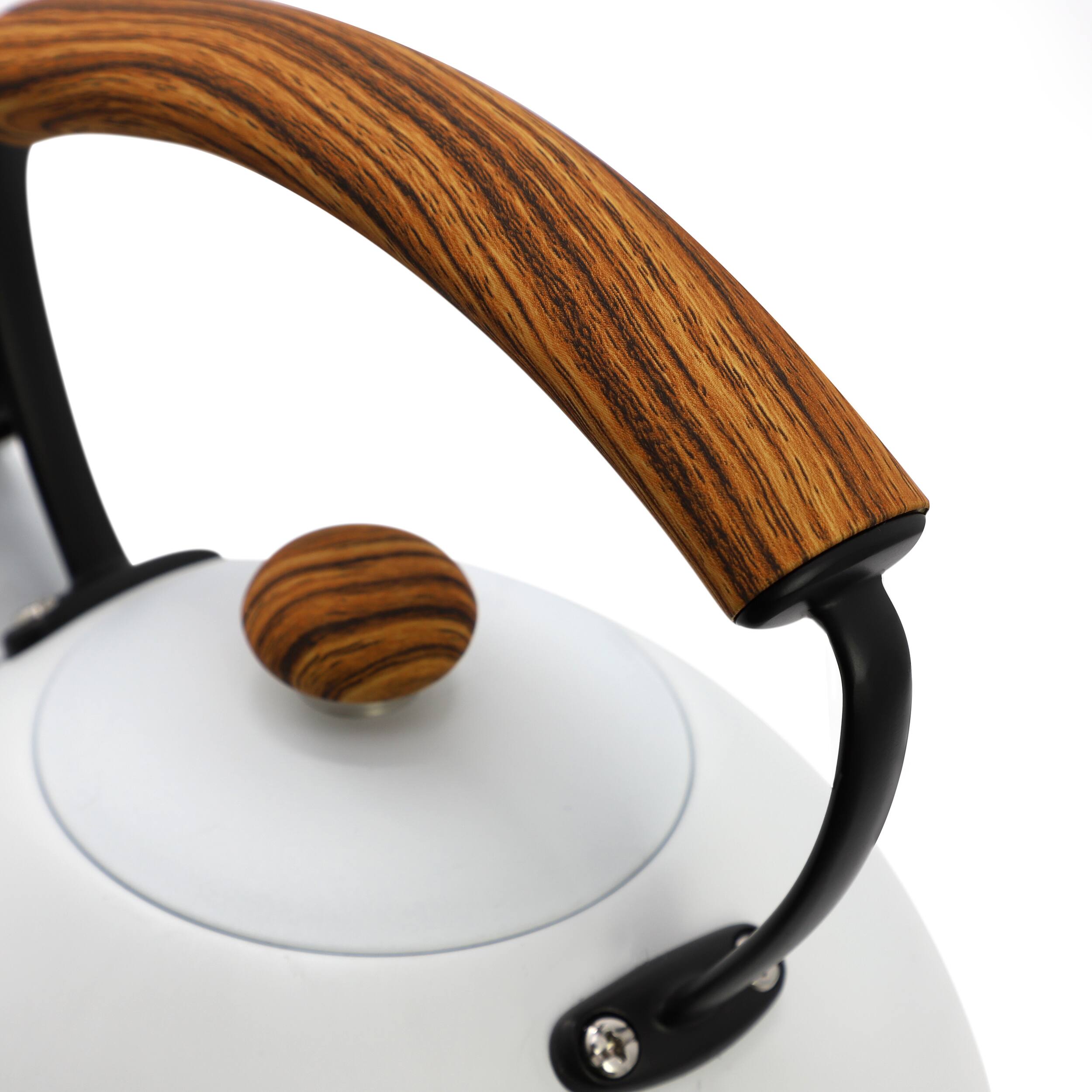 Alt View 1. MegaChef - MegaChef 3.2 Quart Whistling Tea Kettle with Wood Grain Nylon Cool Touch Handle, Matte White - White.