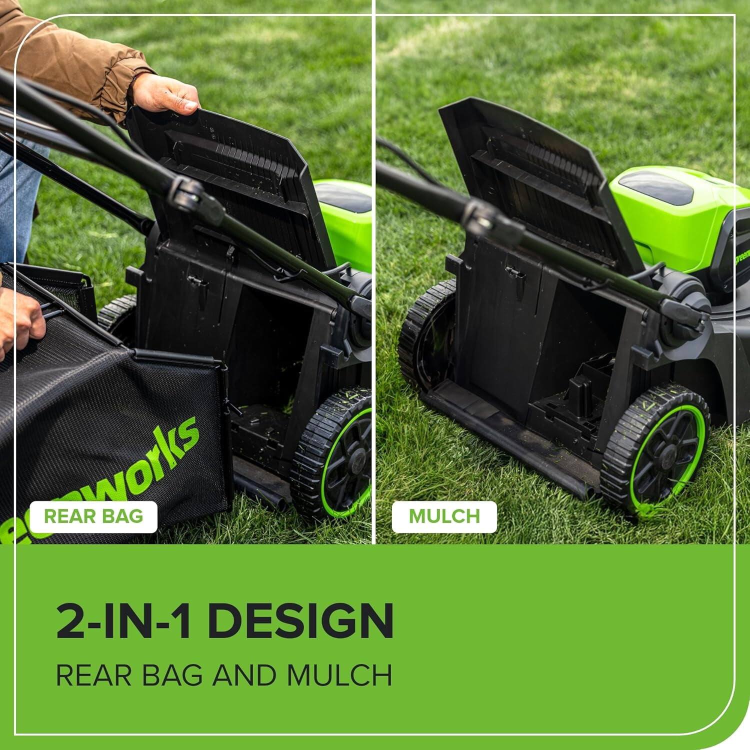 2-IN-1 DESIGN  
REAR BAG AND MULCH