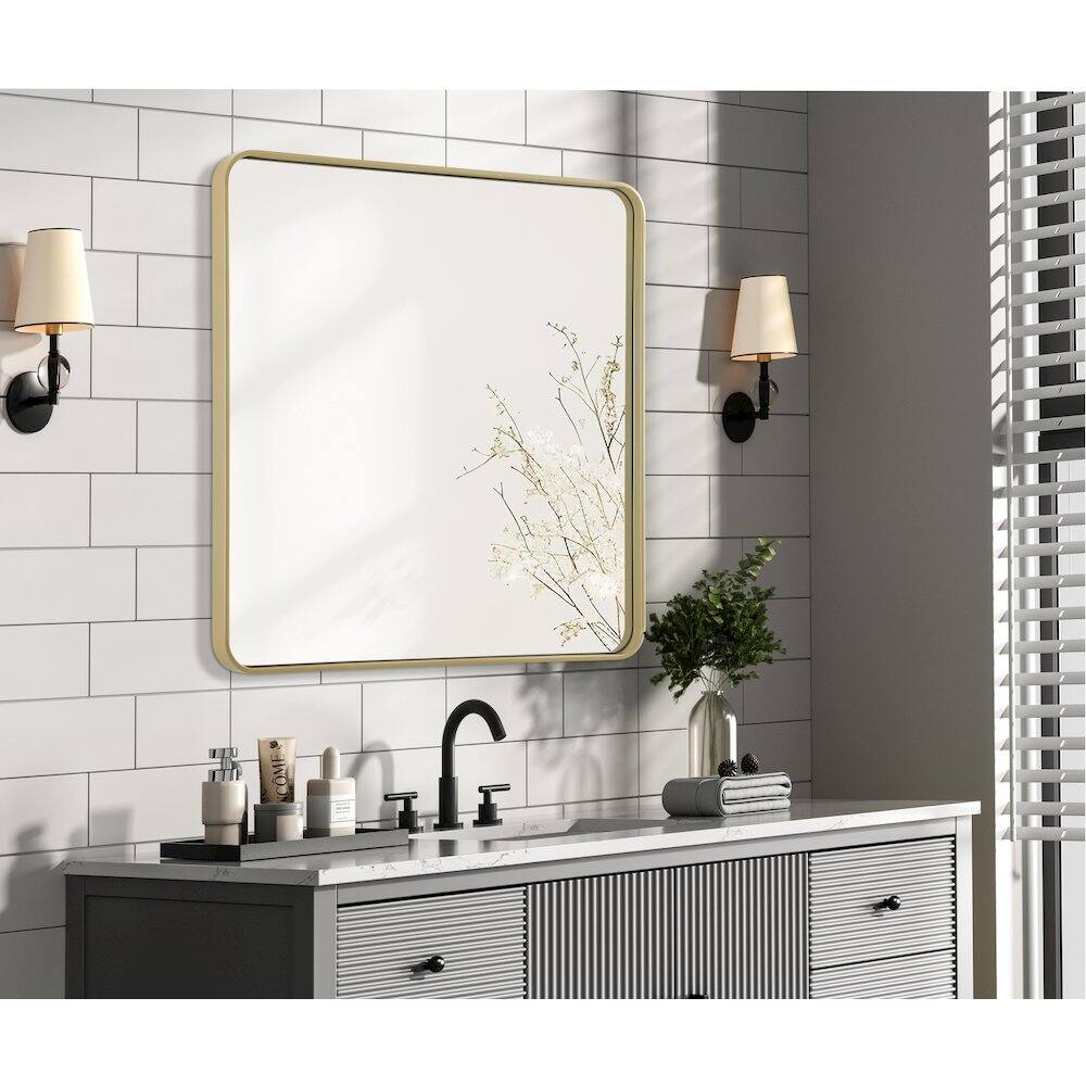Alt View 2. Elegant Decor - Contour Metal Rectangle Mirror 36x36 in Brass - Brass.