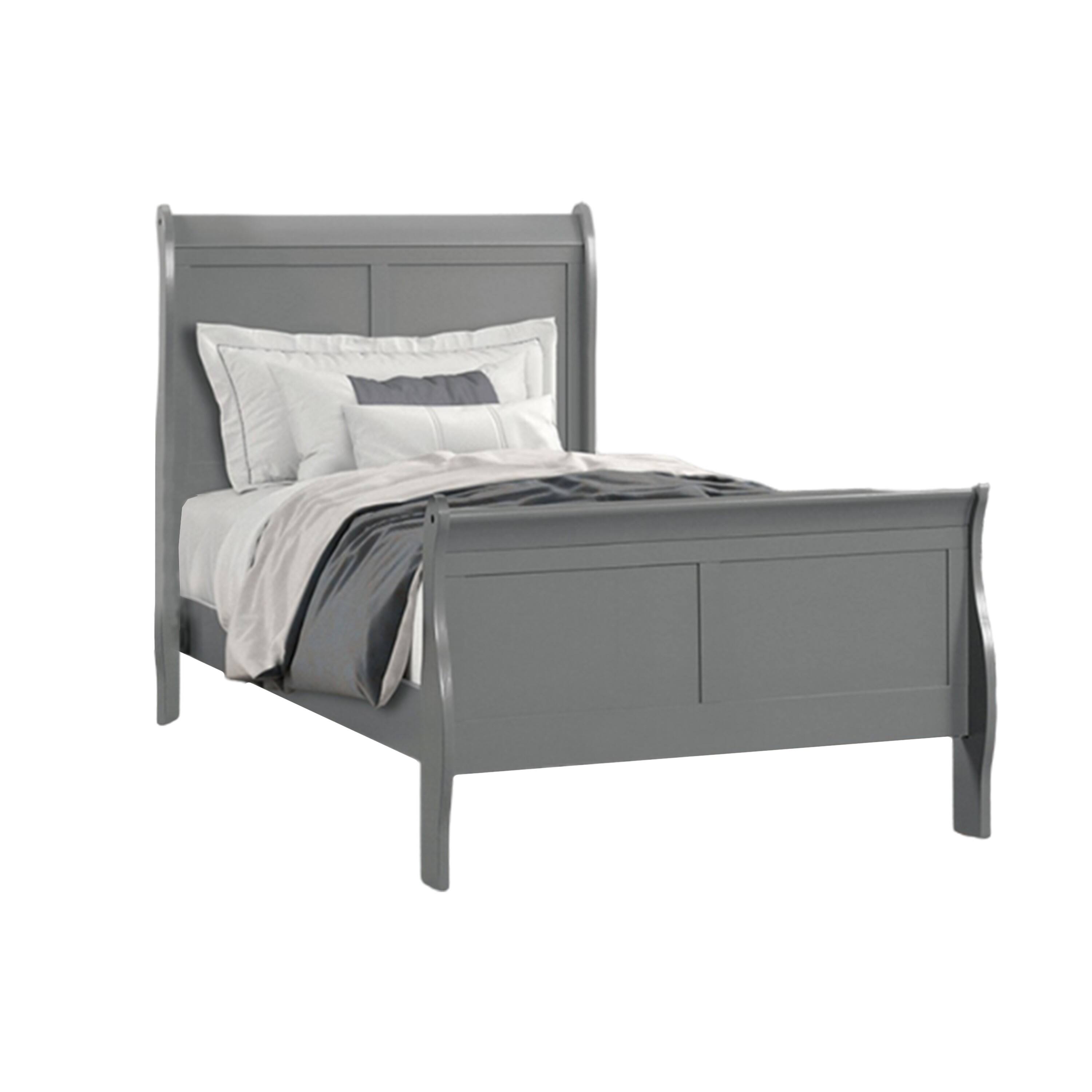 Front. Manhattan Lane - Ryla Full Size Bed, Sleigh Panel Headboard, Classic Light Gray Solid Wood - Gray.