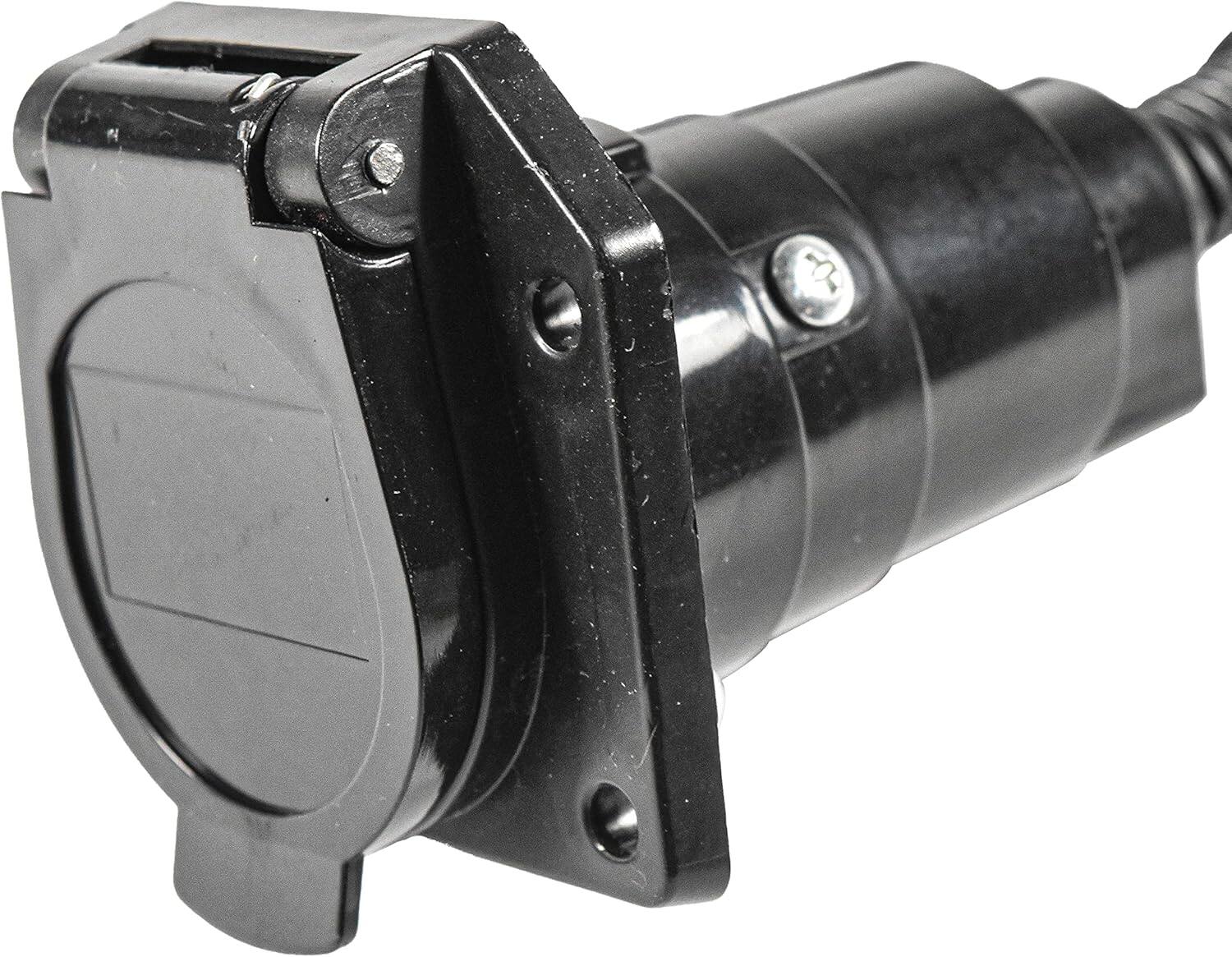 Left. HQRP - HQRP 7-Way RV Trailer Light Connector Socket, 7-Wire Harness Electrical Quick Converter Adapter for RV/Truck/Trailer - Black.