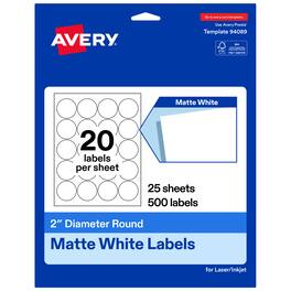 Avery - Avery® Matte Round Labels, 2" Diameter, 500 Total - White