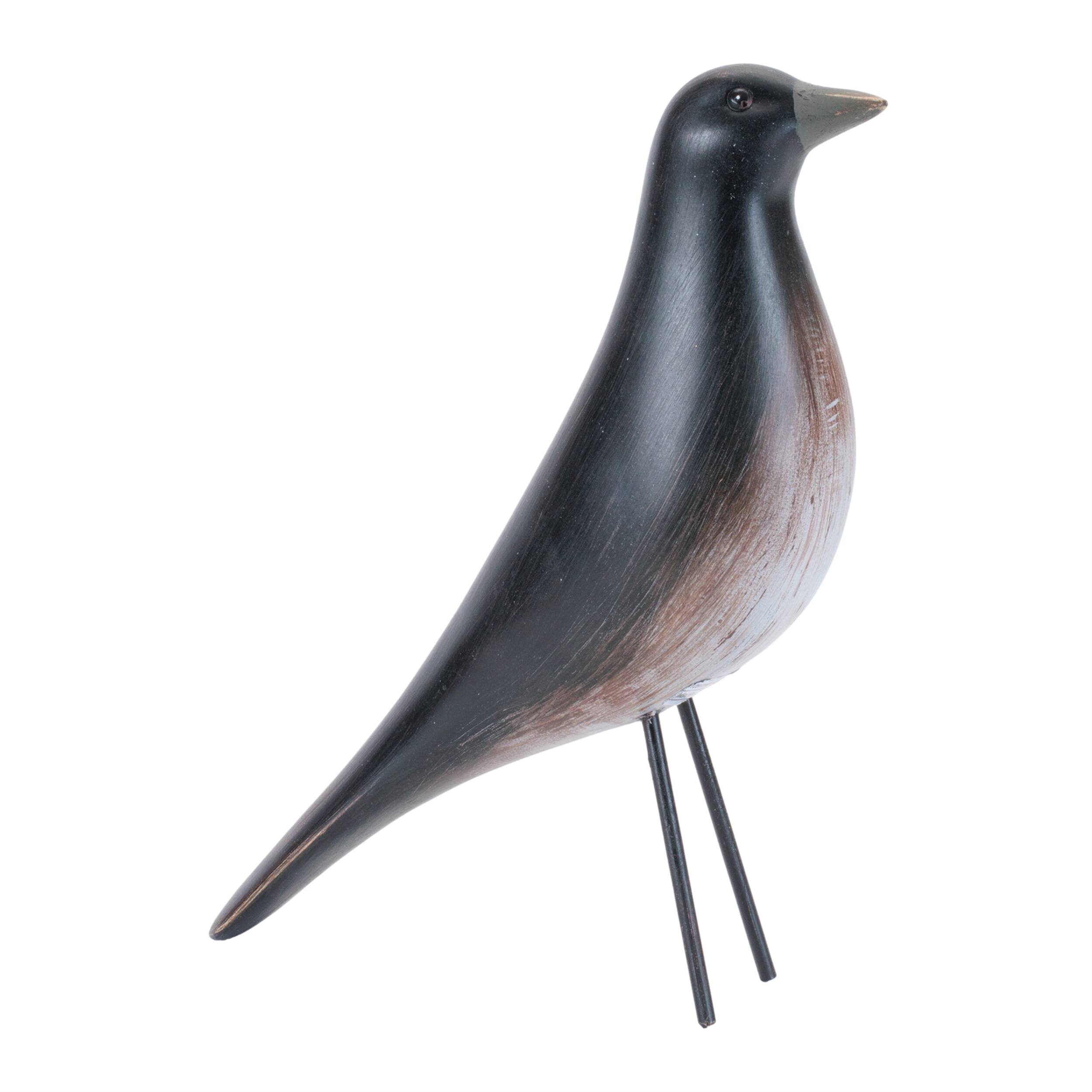 Angle. BreeBe - Modern Bird Figurine (Set of 2) - Black, Beige.