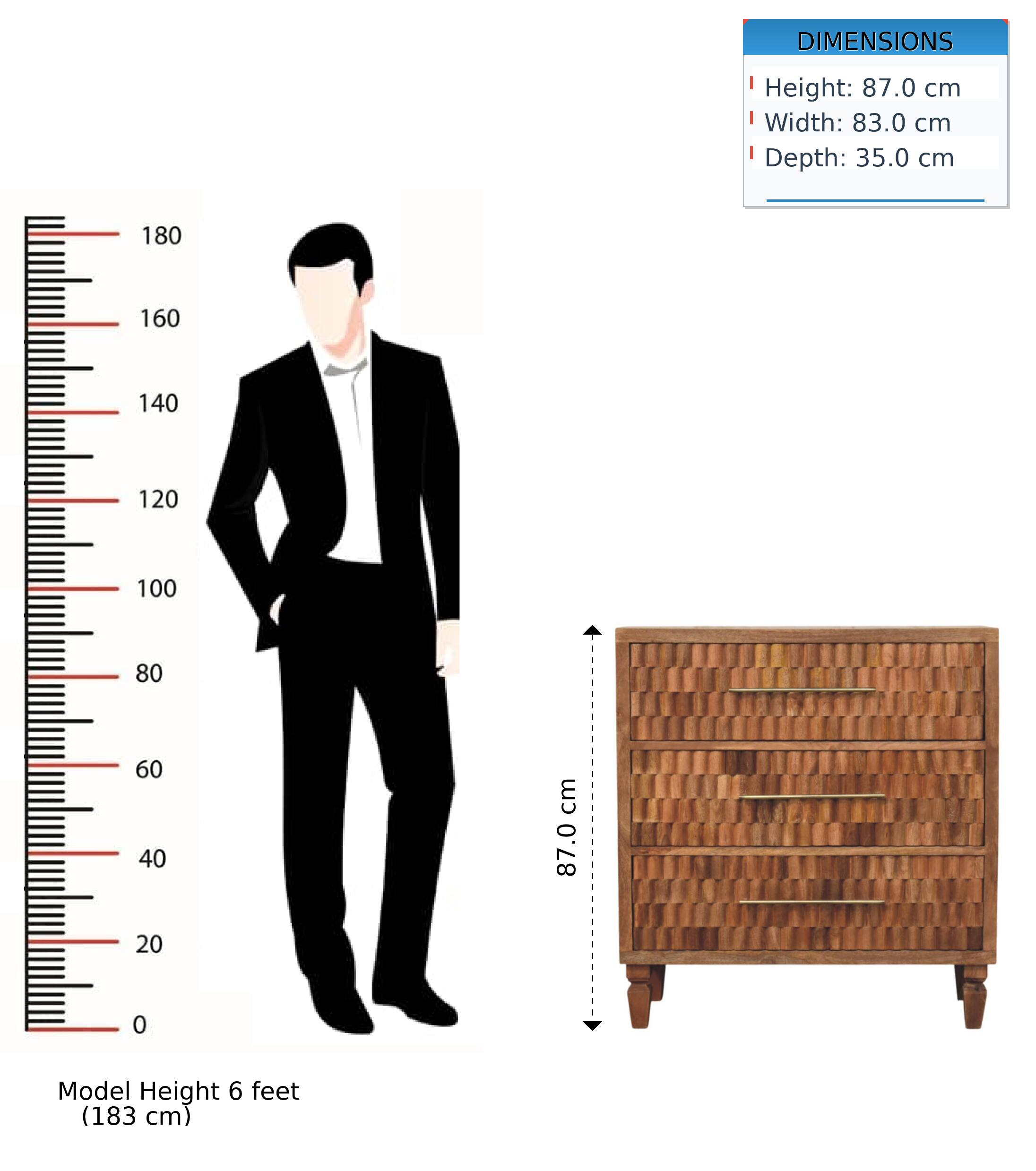DIMENSIONS  
Height: 87.0 cm  
Width: 83.0 cm  
Depth: 35.0 cm  

Model Height: 6 feet (183 cm)