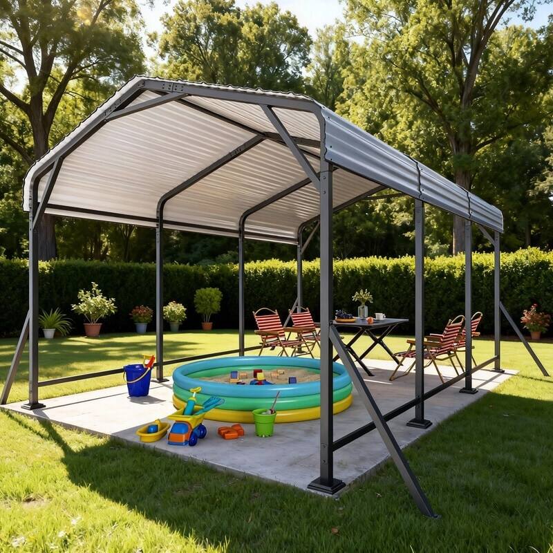 Alt View 6. U-HOMY - Heavy Duty Metal Carport with Support Poles – UV/Waterproof Outdoor Shelter - 10'x15'.
