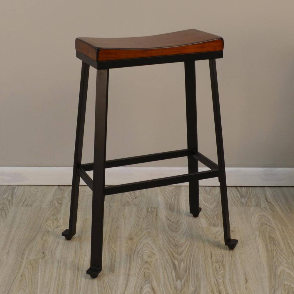 Alt View 1. Carolina Chair & Table - Thea 30" Saddle Seat Barstool - Chestnut/Black - Chestnut, Black.