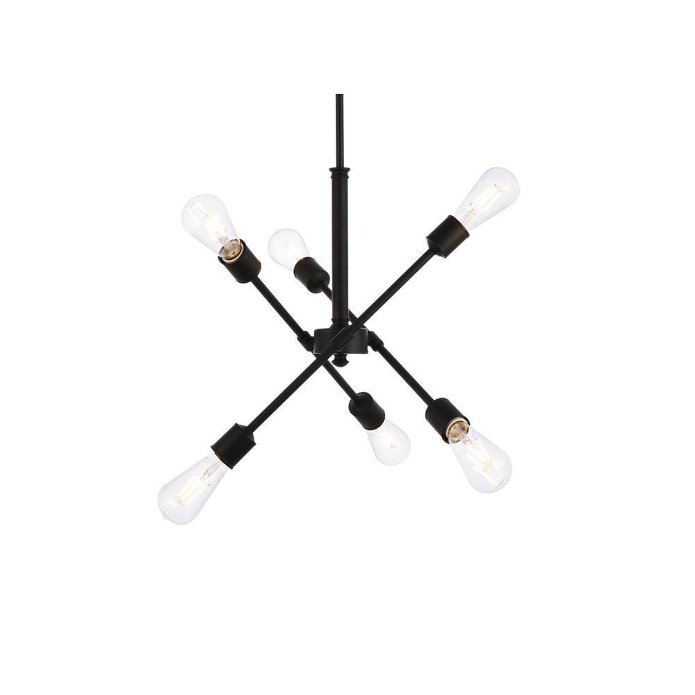 Alt View 4. Living District - Axel 6 lights black pendant with hanging rod - Black.