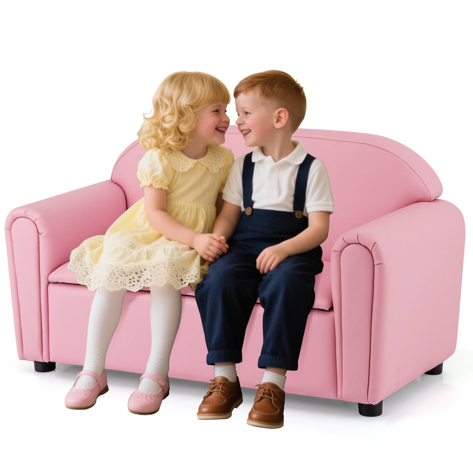 Front. Gymax - Gymax Kids Sofa Armrest Chair Lounge Couch Wood Construction Storage Box Living Room - Pink.