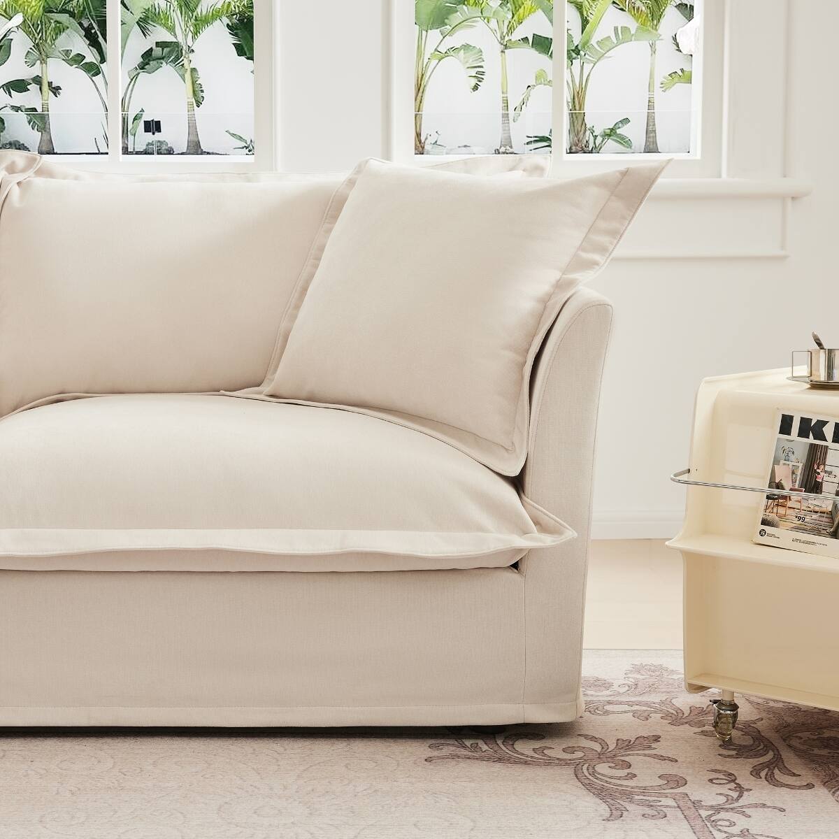 Back. Ropilly - Ropilly Cream Chenille Sofa Single Seat Sofa with Removable Covers and Pillow - Cream.