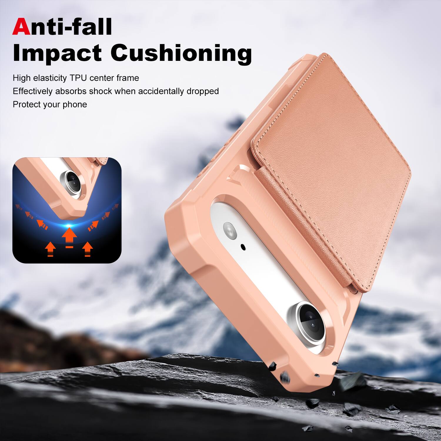 Anti-fall Impact Cushioning

High elasticity TPU center frame  
Effectively absorbs shock when accidentally dropped  
Protect your phone