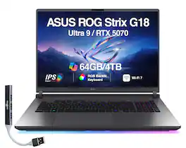 ASUS - Upgraded - ROG Strix G18 Laptop 18 WQXGA Display (Ultra 9- 275HX, 64GB, 4TB SSD, GeForce RTX 5070, Win 11 Pro) w/USB Hub - Gray