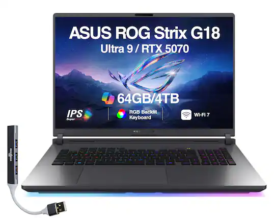 ASUS ROG Strix G18 Ultra 9 / RTX 5070
64GB / 4TB
IPS SuperCLEAR
RGB Backlit Keyboard
Wi-Fi 7