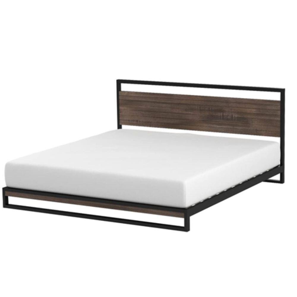Hivvago - King size Modern Metal Wood Platform Bed Frame with Headboard - Gray