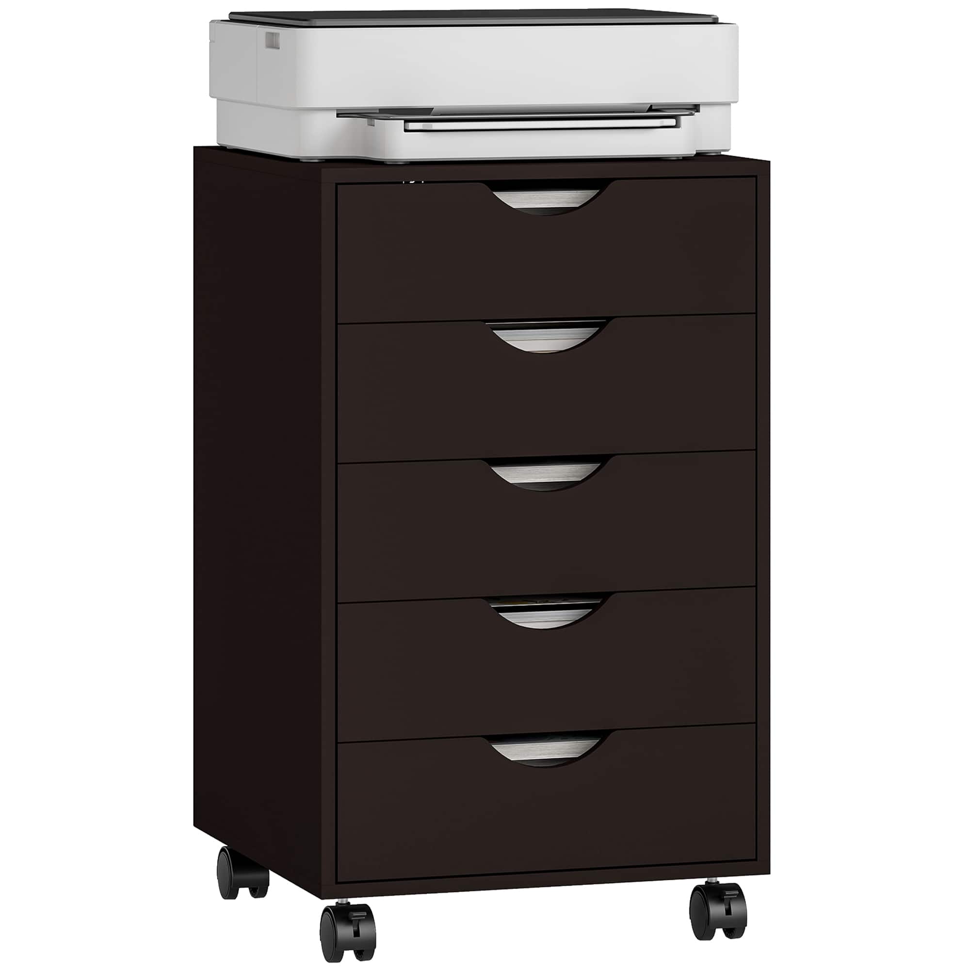Front. Homcom - 5 Drawer File Cabinet Storage Organizer Filing Cabinet with Nordic Minimalist Modern Style & Wheels.
