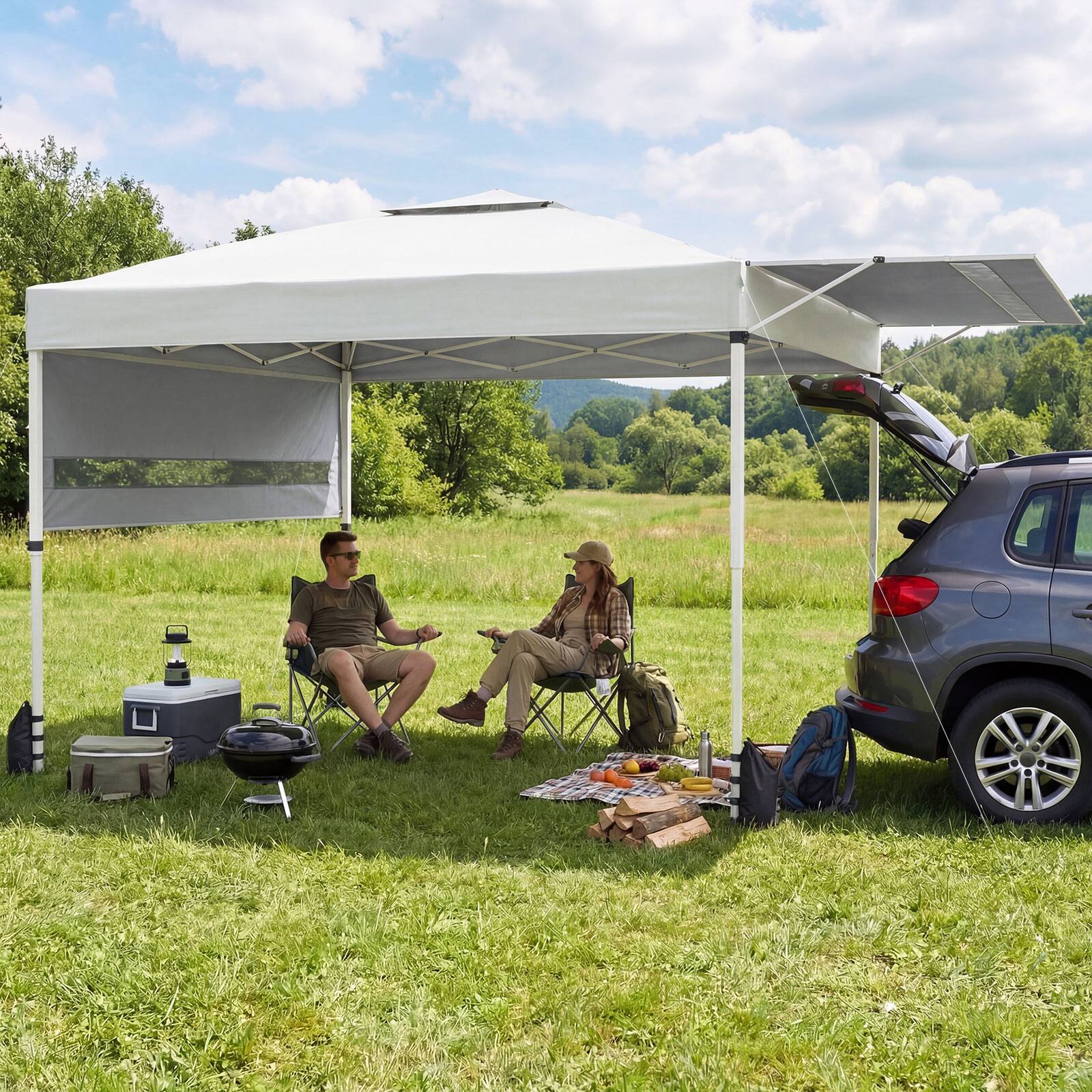 Alt View 1. Costway - Costway 10x17 FT Pop Up Canopy Tent with Dual Adjustable Awnings, Silver-Coated Fabric - White.