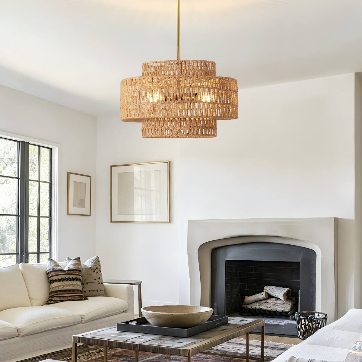 Alt View 3. Loheer - Loheer Boho Rattan Chandelier, Handwoven Wicker Four Light Pendant Fixture for Dining Room.