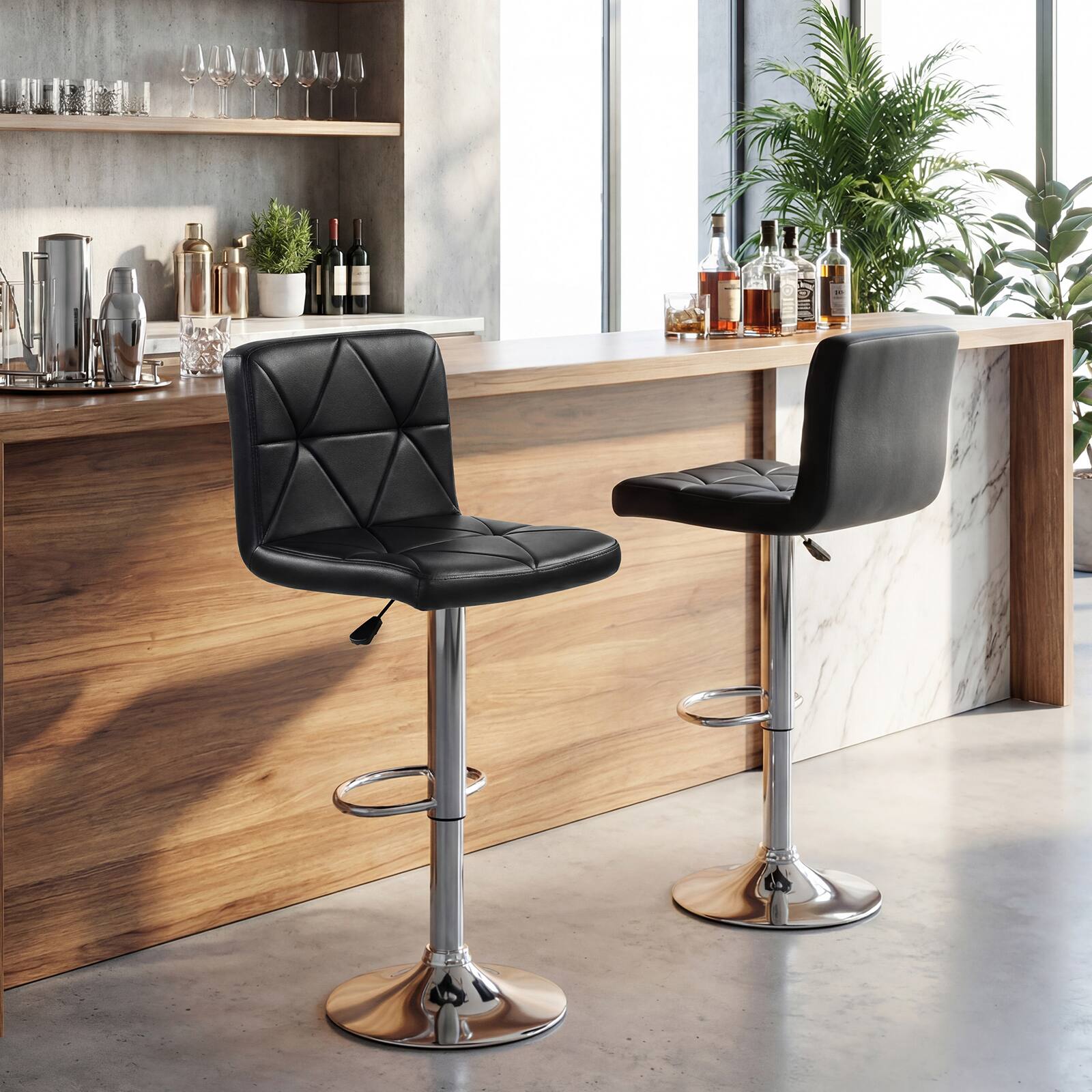 Alt View 4. Gymax - Gymax Bar Stools Set of 4 Adjustable Swivel Barstools w/Back & Footrest for Kitchen - Black.