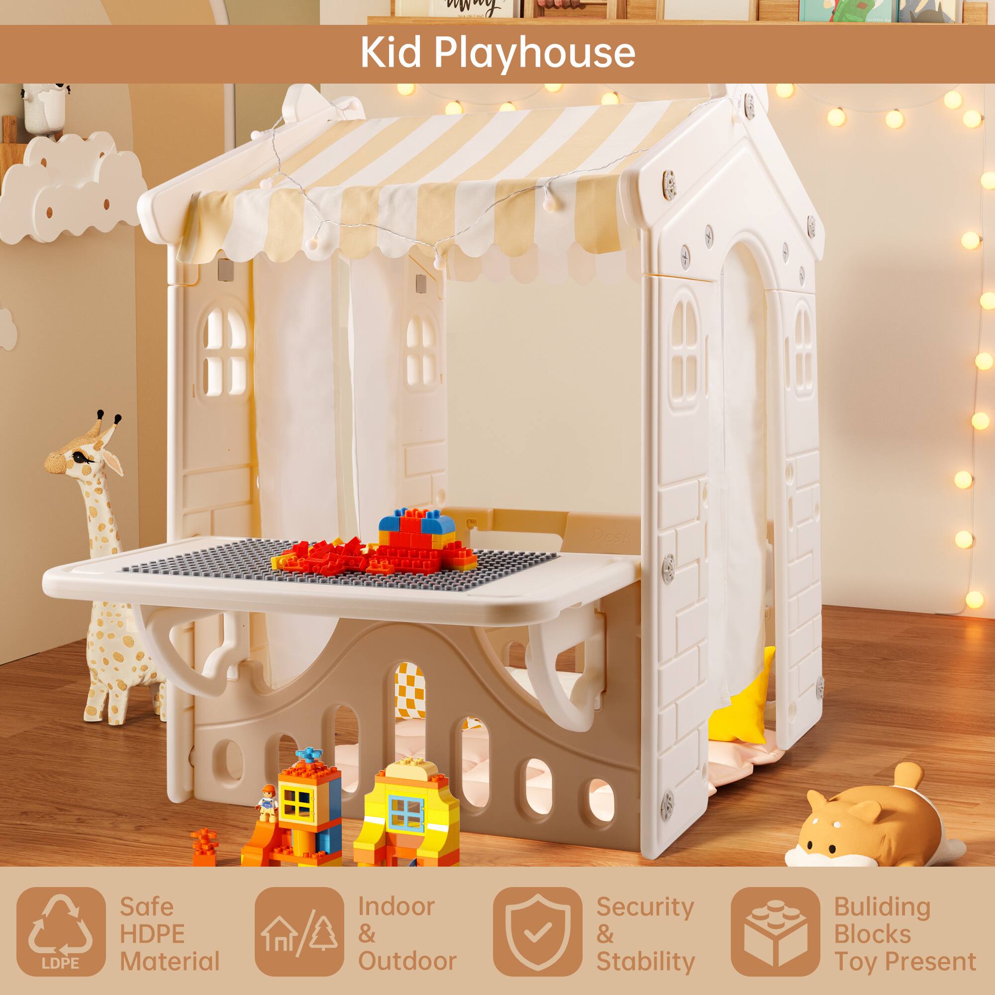 PW E tmMu y Kid Playhouse Desk LDPE Safe HDPE Material Indoor & Outdoor Security & Stability Building Blocks Toy Present