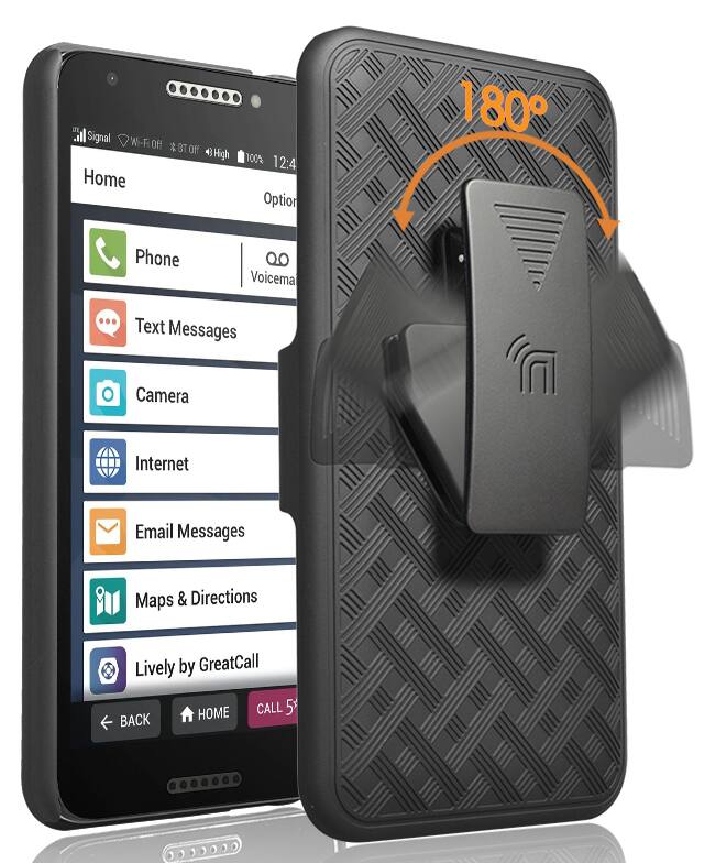 Signal Wi-Fi Off BT Off High 100% 12:4 Home Option Phone Voicemail Text Messages Camera Internet Email Messages Maps & Directions Lively by GreatCall HOME CALL 5 BACK