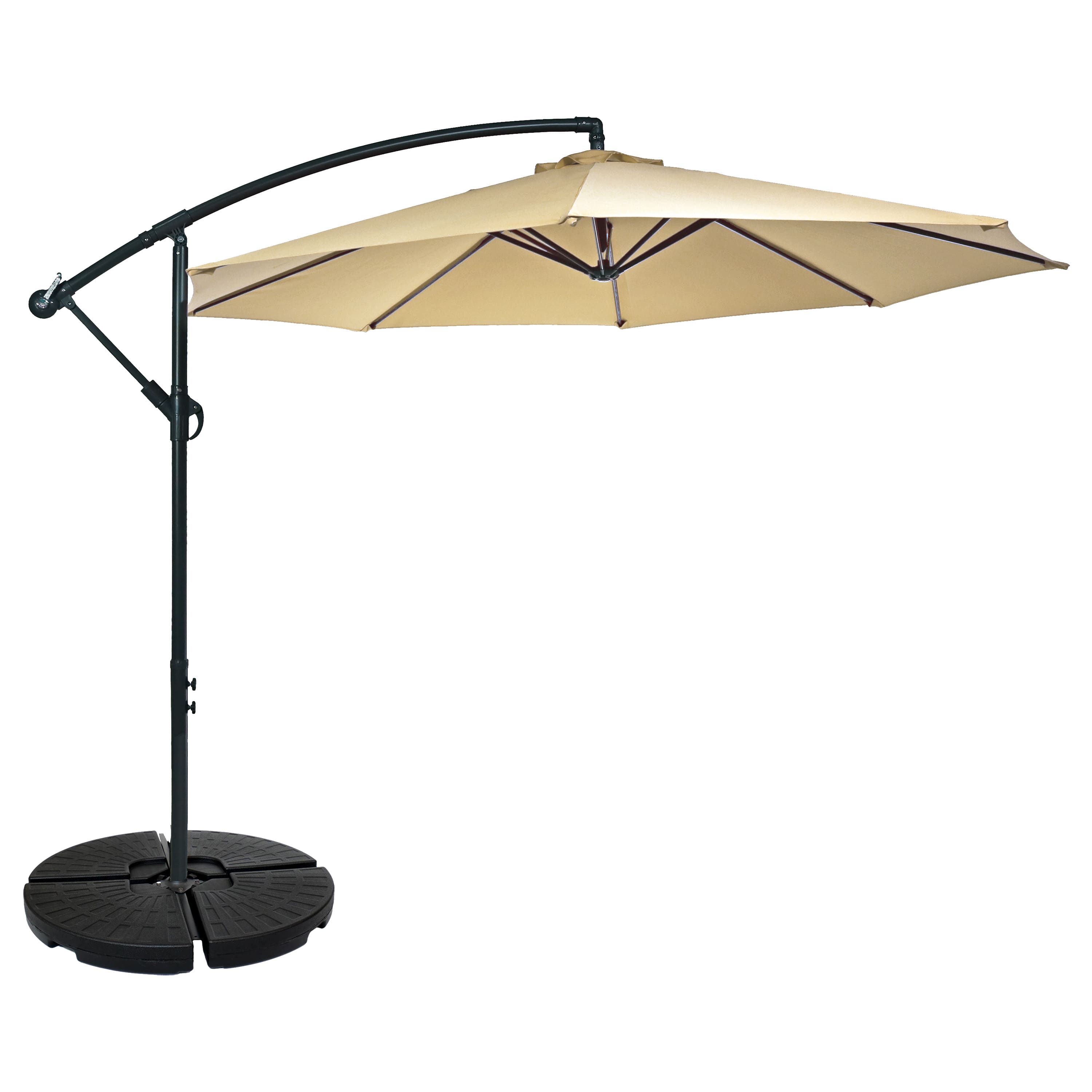 Sunnydaze - 10' Offset Patio Umbrella with 4-Piece Round Base Set - Beige