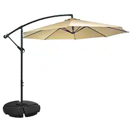 Sunnydaze - 10' Offset Patio Umbrella with 4-Piece Round Base Set - Beige