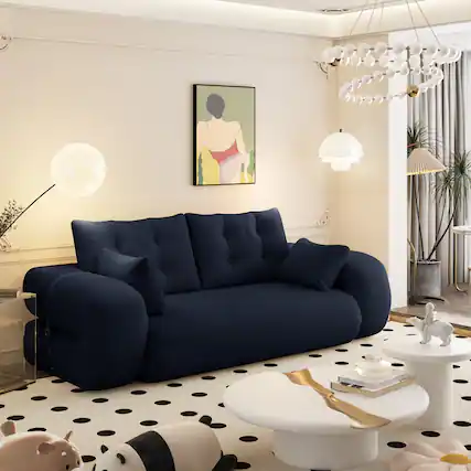 Front. Anysun - Sofa Bed - 3-in-1 Foldable Sleeper, Teddy Fabric, Foam-Filled, for Living Room, Guest Bed & Playroom - Dark Blue.