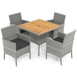 Costway - 5 Pieces PE Wicker Patio Dining Set with Cushions and 1.97" Umbrella Hole - Gray