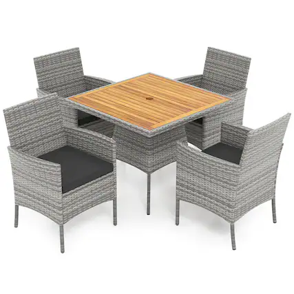 Front. Costway - Costway 5 Pieces PE Wicker Patio Dining Set with Cushions and 1.97" Umbrella Hole - Gray.