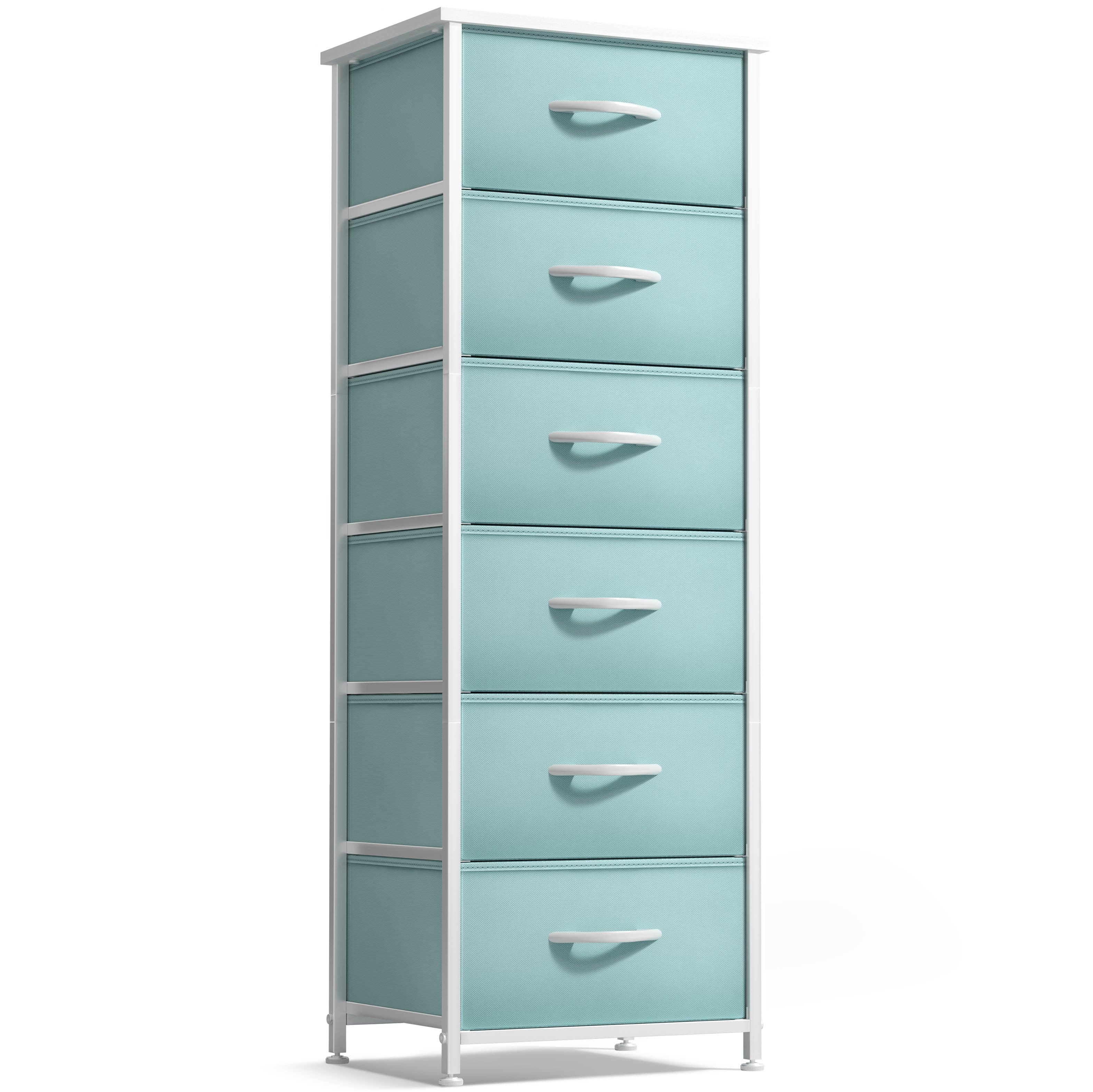 Front. Sorbus - Sorbus Narrow 6 Drawers Nightstand with Steel Frame, Wood Top, Easy Pull Fabric Bins for Home, Bedroom, Office & Dorm - Blue.