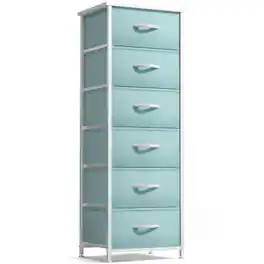 Sorbus - Narrow 6 Drawers Nightstand with Steel Frame, Wood Top, Easy Pull Fabric Bins for Home, Bedroom, Office & Dorm - Blue