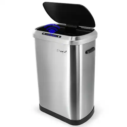 Front. Elama - Elama 13 Gallon Automatic Sensor Hands Free Trash Can in Silver - Silver.