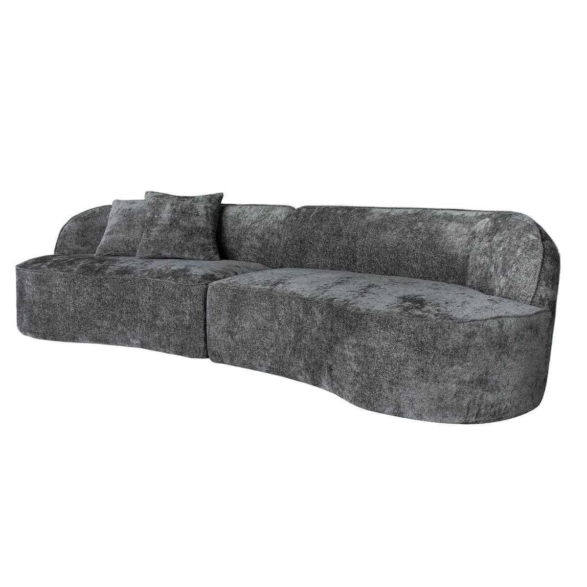 Alt View 8. Ropilly - Ropilly Curved Sectional Sofa, Dark Grey Chenille Couch with Deep Seats, Modern 4 Seat Modular Sofa - Dark Grey.
