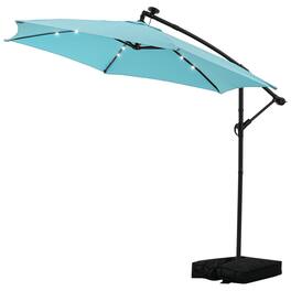 Ainfox - 10FT Solar LED Outdoor Patio Yard Offset Umbrella with Cross Base for Market,Garden,Deck,Backyard,Pool,with light - Blue