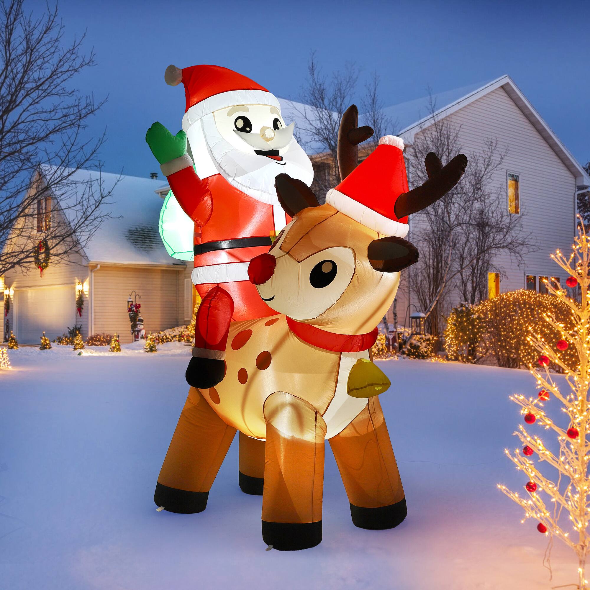 Front. Acekool - 7FT Christmas Inflatable Santa Claus with Reindeer Blow Up Santa Claus Yard Decoration with 5 Led Lights for Home Decor - Santa Claus.