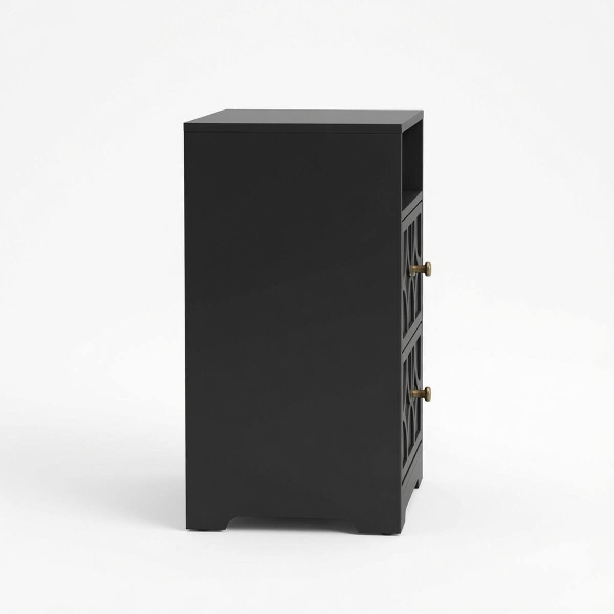 Alt View 6. Loheer - Loheer Set of 2 Black Nightstands with Charging Station, Two Drawers and Open Shelf, 18.9-Inch Wide - Black.