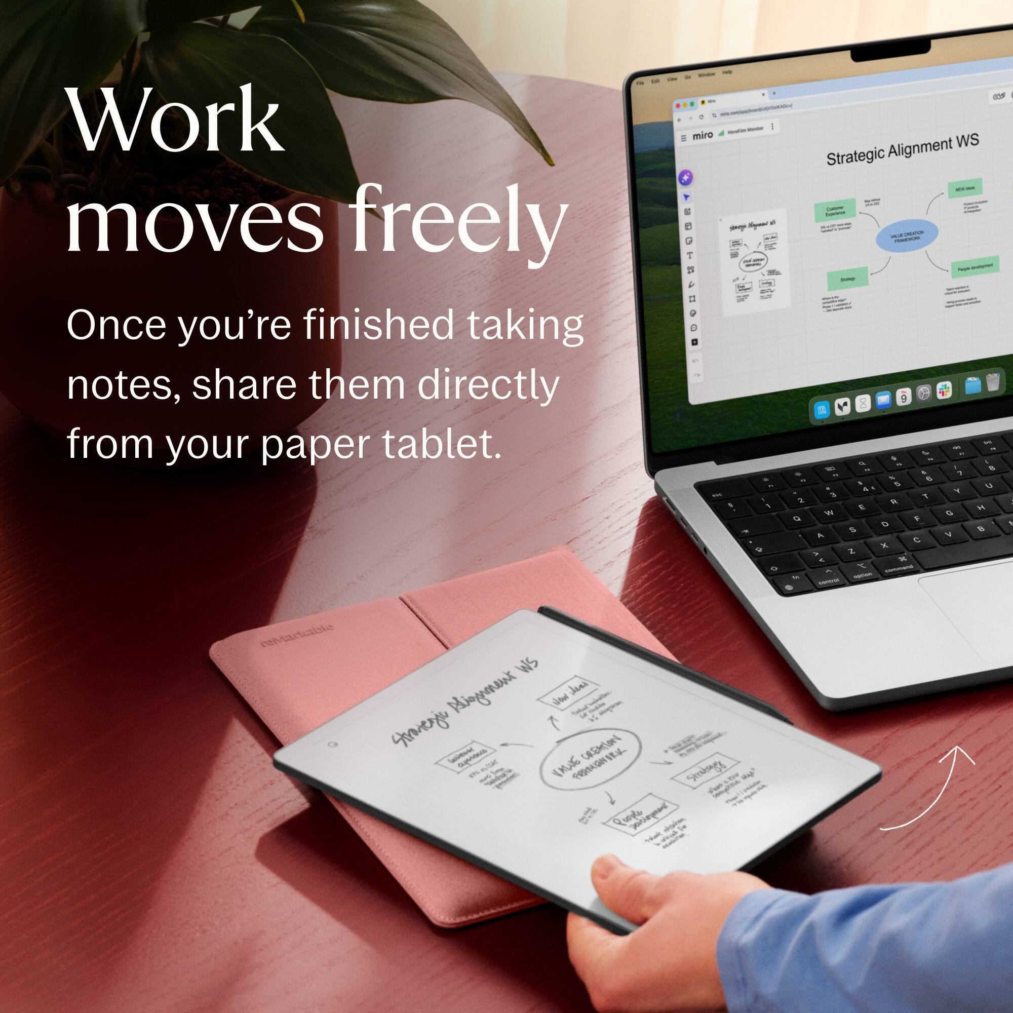 Work moves freely  
Once you're finished taking notes, share them directly from your paper tablet.